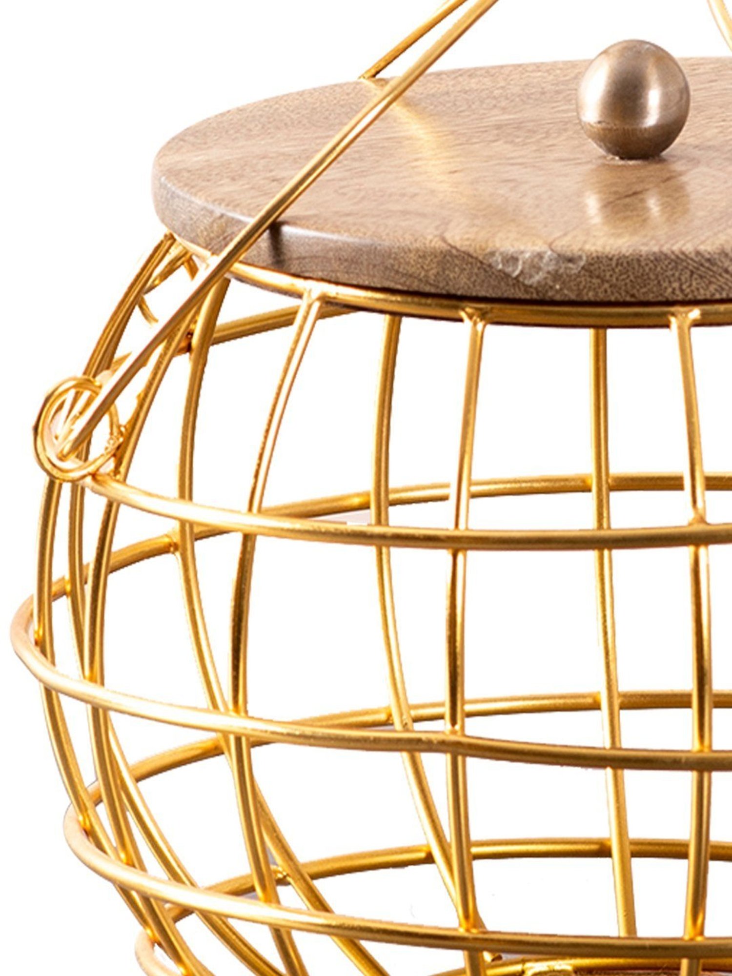 Nestroots Gold Metal Fruit Basket with Lid Kitchen Stand vegetable basket rack Round Net baskets