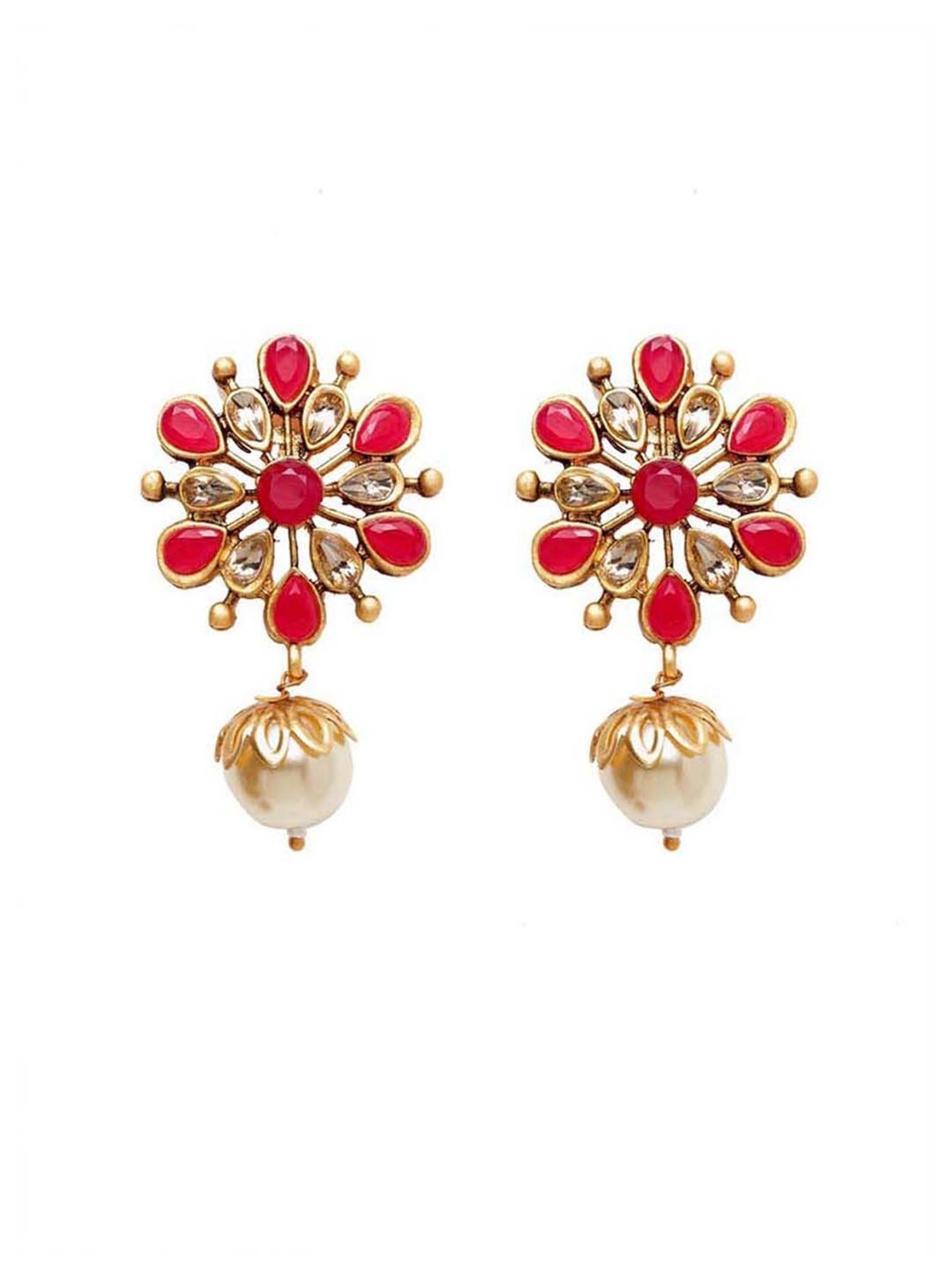 Panash Gold-Plated & Handcrafted Kundan Floral Shaped Drop Earrings