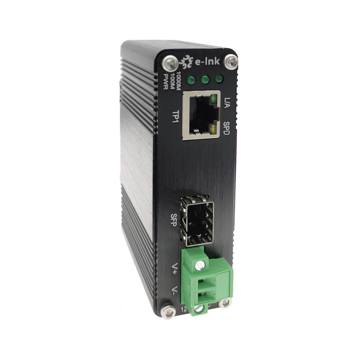 Mini Industrial Gigabit Media Converter Outdoor Use Din Rail Mount Hardened 10/100/1000Mbps RJ45 Ethernet to Fiber Optic Converter with 100Base-FX or 1000Base-FX Auto Sensing SFP Port 12~48V DC Input
