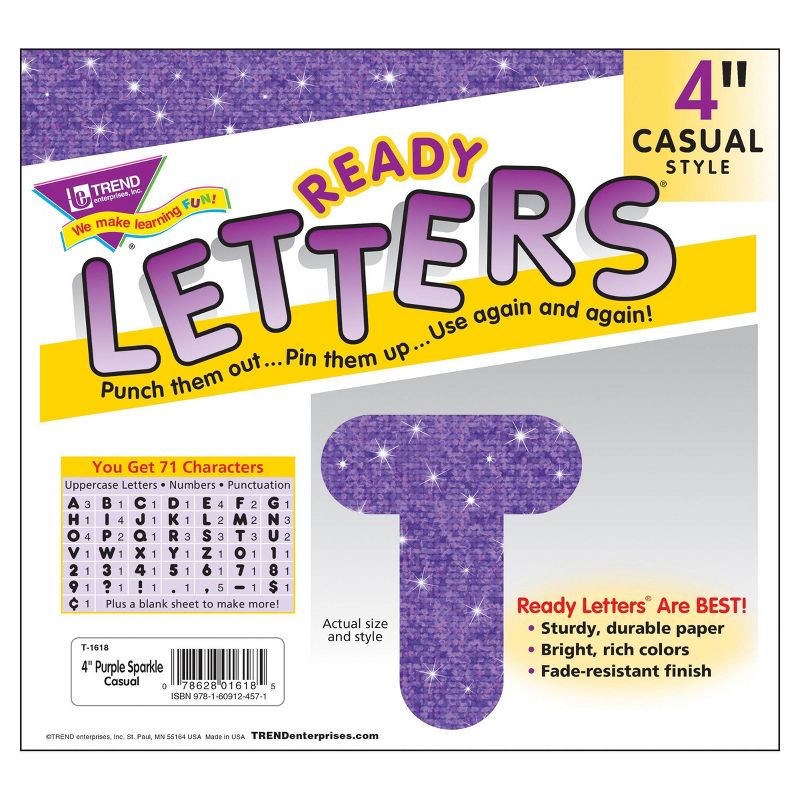 3pk 4" 71 per Pack Casual Uppercase Ready Letters Purple Sparkle - TREND