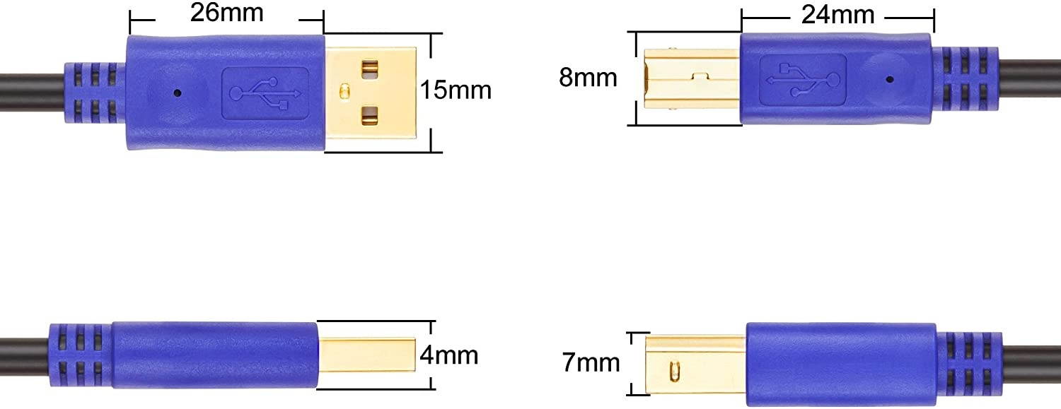 LiuTian USB 2.0 Cable Printer Cable 10ft High Speed Gold-Plated Connectors Printer Scanner Cable Cord A Male to B Male for HP Canon Lexmark Epson Dell Xerox Samsung etc &hellip