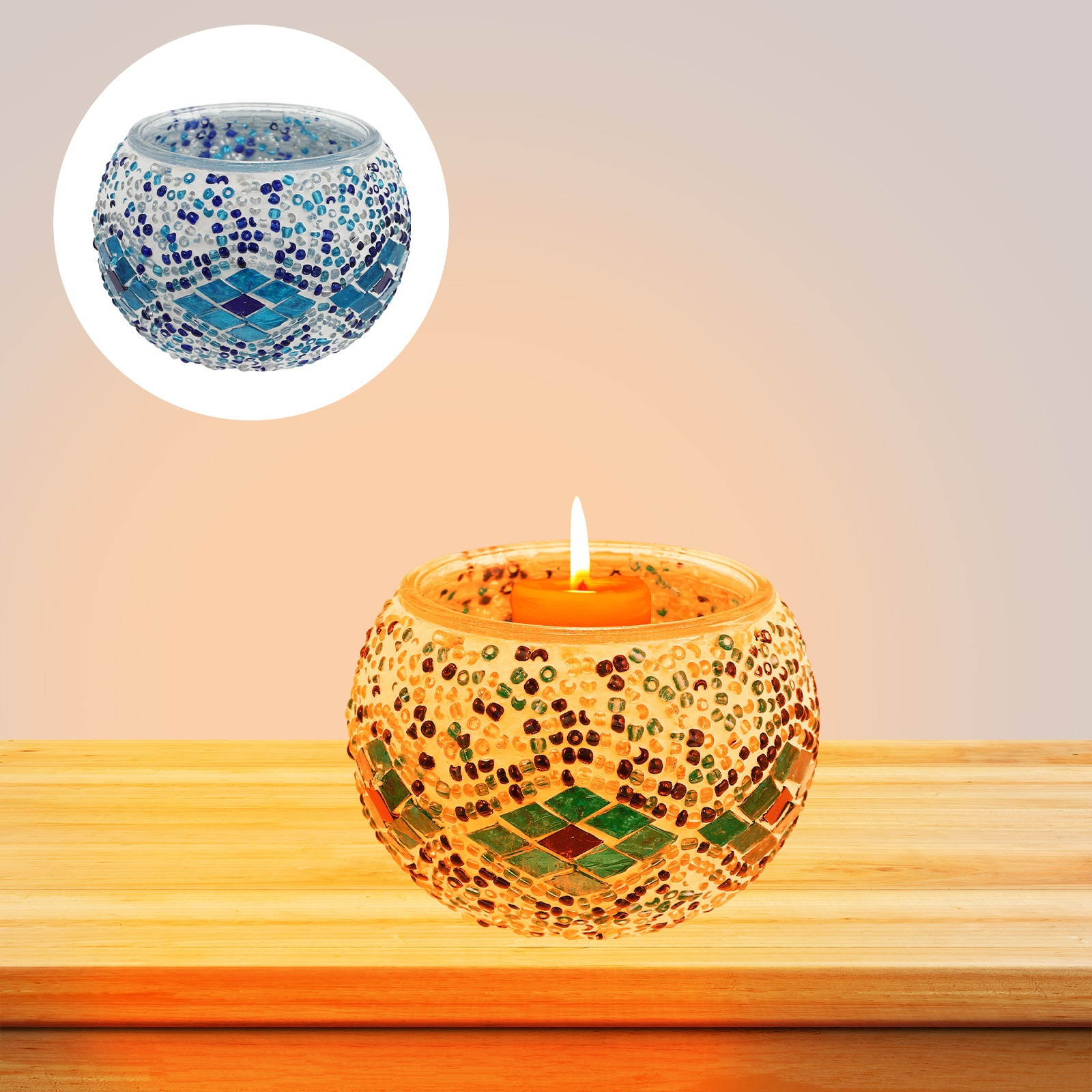 1Pc Mosaic Style Candleholder Classic Home Candlestick Handmade Glass Candle Cup