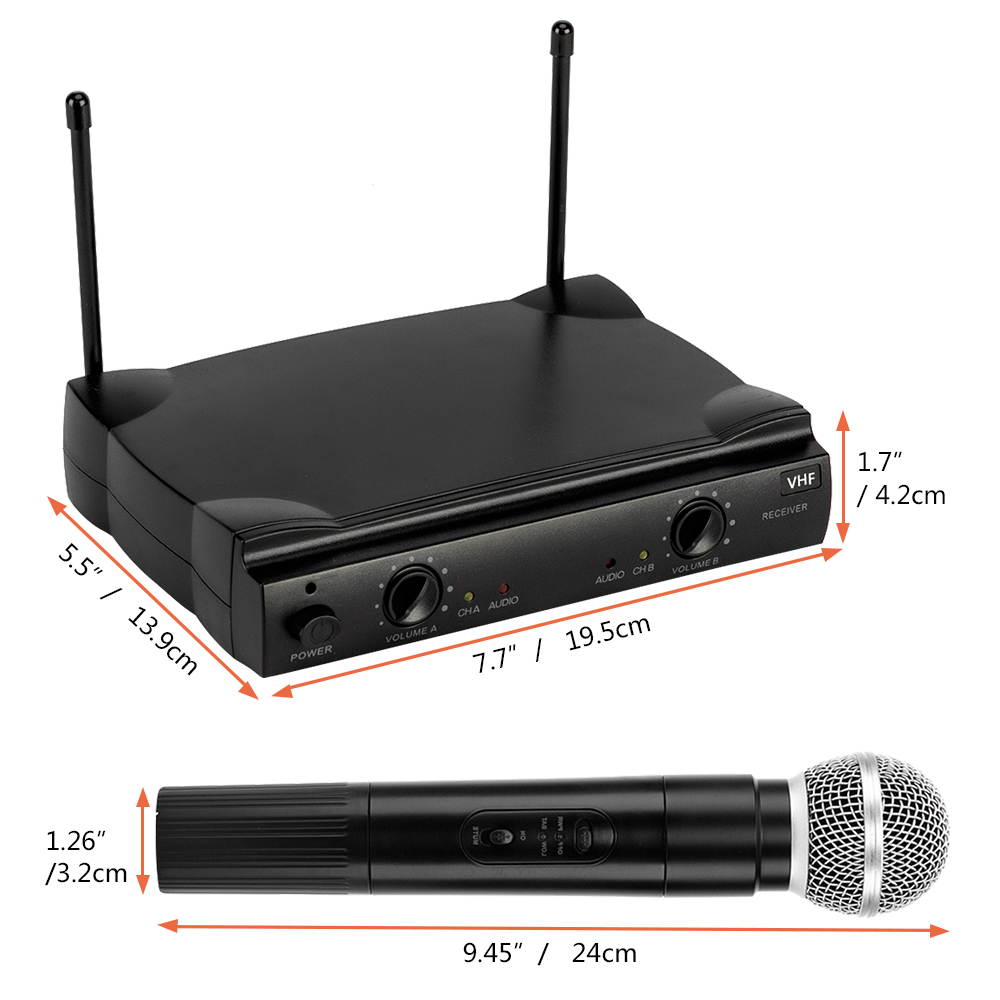 PGX-58 VHF Wireless Microphone System Dual Handheld 2 x Mic Cordless Receiver Black
