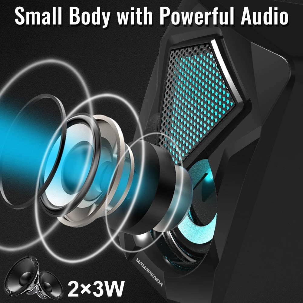 Computer Speakers,Wired PC Speaker 2.0 USB Gaming Powered Stereo Mini Multimedia Volume Control with RGB Lights 3.5mm Aux Input for Phone Tablets Desktop Laptop