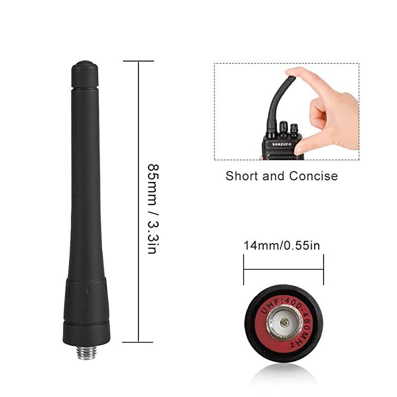 3.4 Inches Short Antenna for Retevis, Baofeng Kenwood  Walkie Talkies, UHF 400-480 MHz Single Band with SMA Female Connector, Compatible with Most Two-Way Radios (1 Pack)