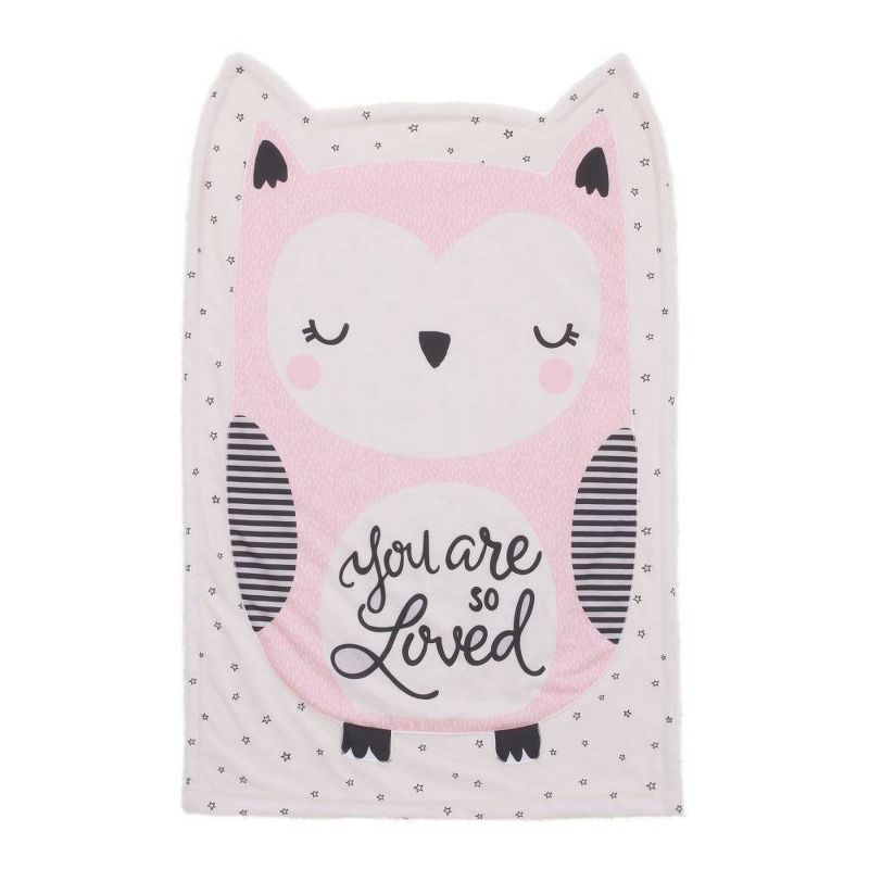 Little Love By NoJo Olivia The Owl Knit Shaped Baby Blanket - Pink/White/Black