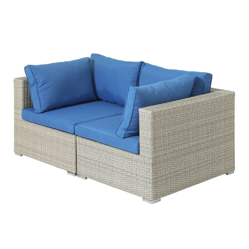 5pc Wicker Rattan Seating Set with Blue Cushions - Accent Furniture
