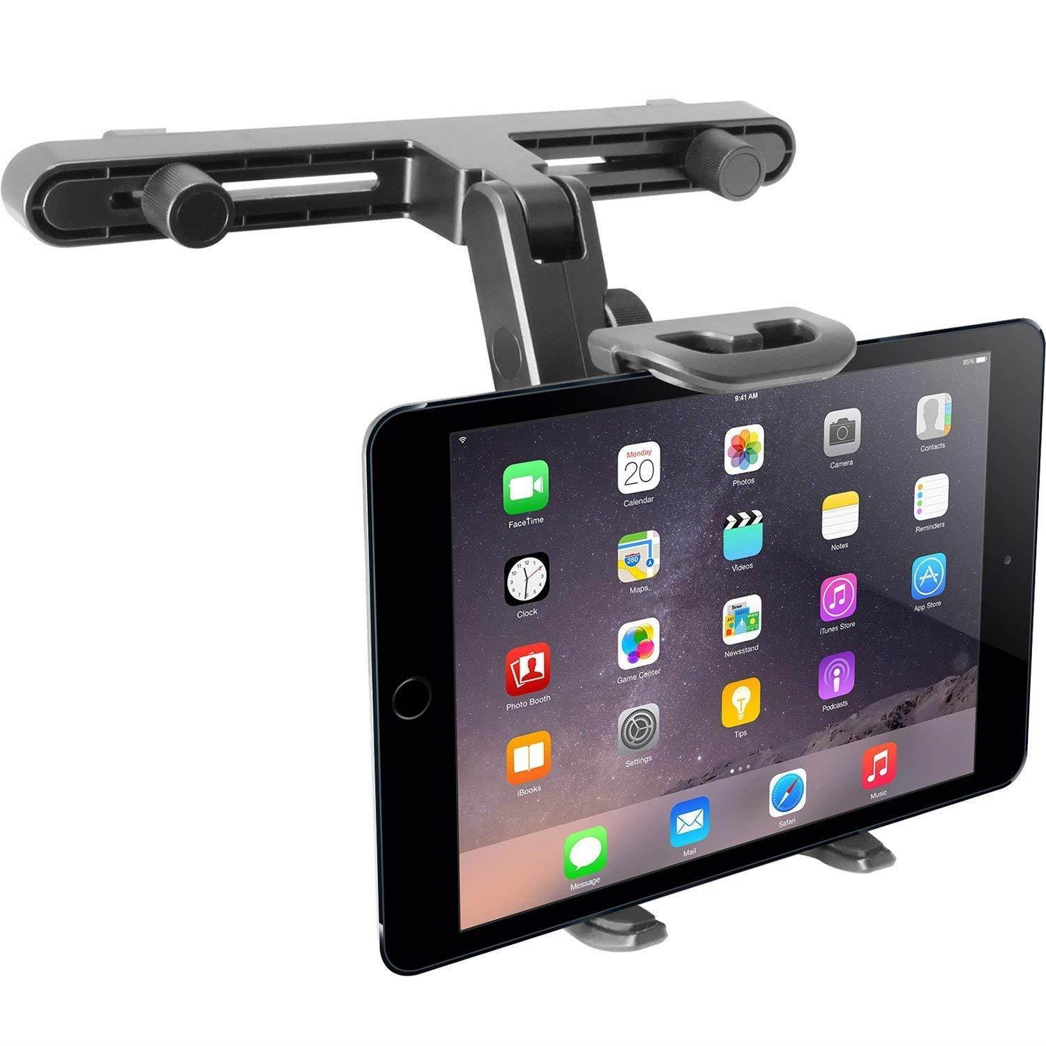 Macally Adjustable Car Seat Headrest Mount and Holder for Apple iPad Air / Mini, Samsung Galaxy Tab, Kindle Fire, Nintendo Switch, and 7" to 10" Tablets (HRMOUNT)