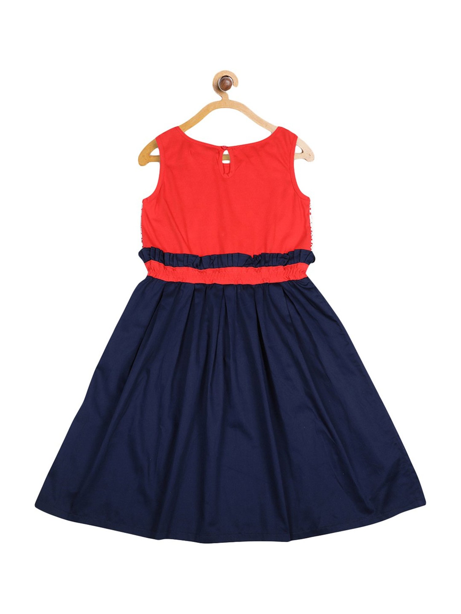 Elle Kids Red & Navy Cotton Printed Dress