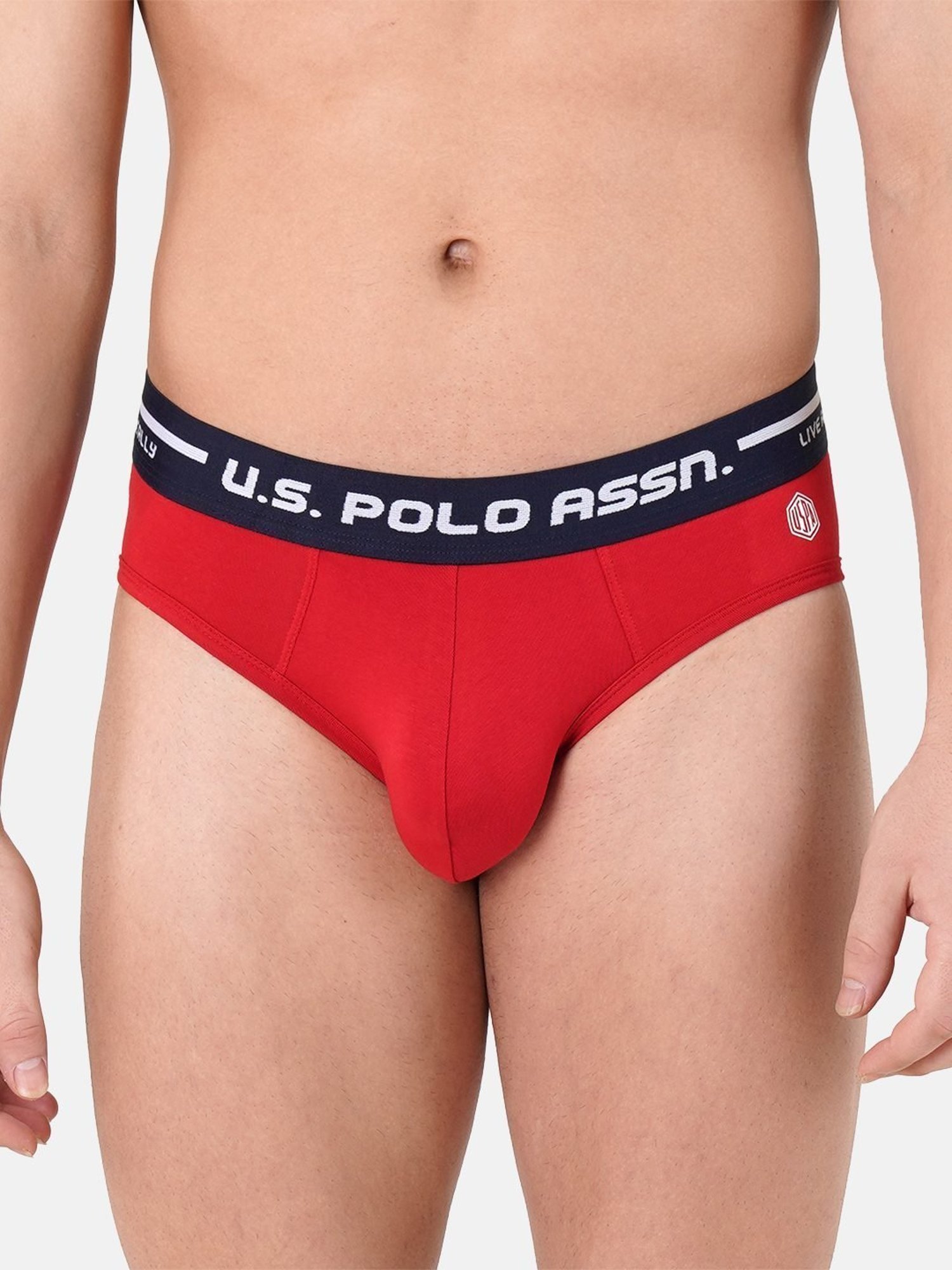 U.S. Polo Assn. Red & Grey Cotton Regular Fit Briefs - Pack Of 2