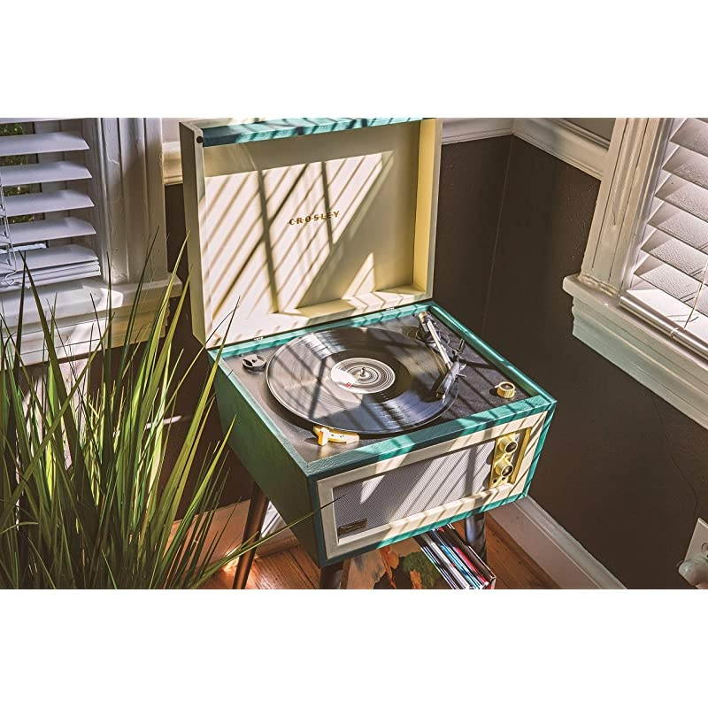 CR6231DGR Sterling Portable Turntable with AuxIn and Bluetooth Green amp Cream