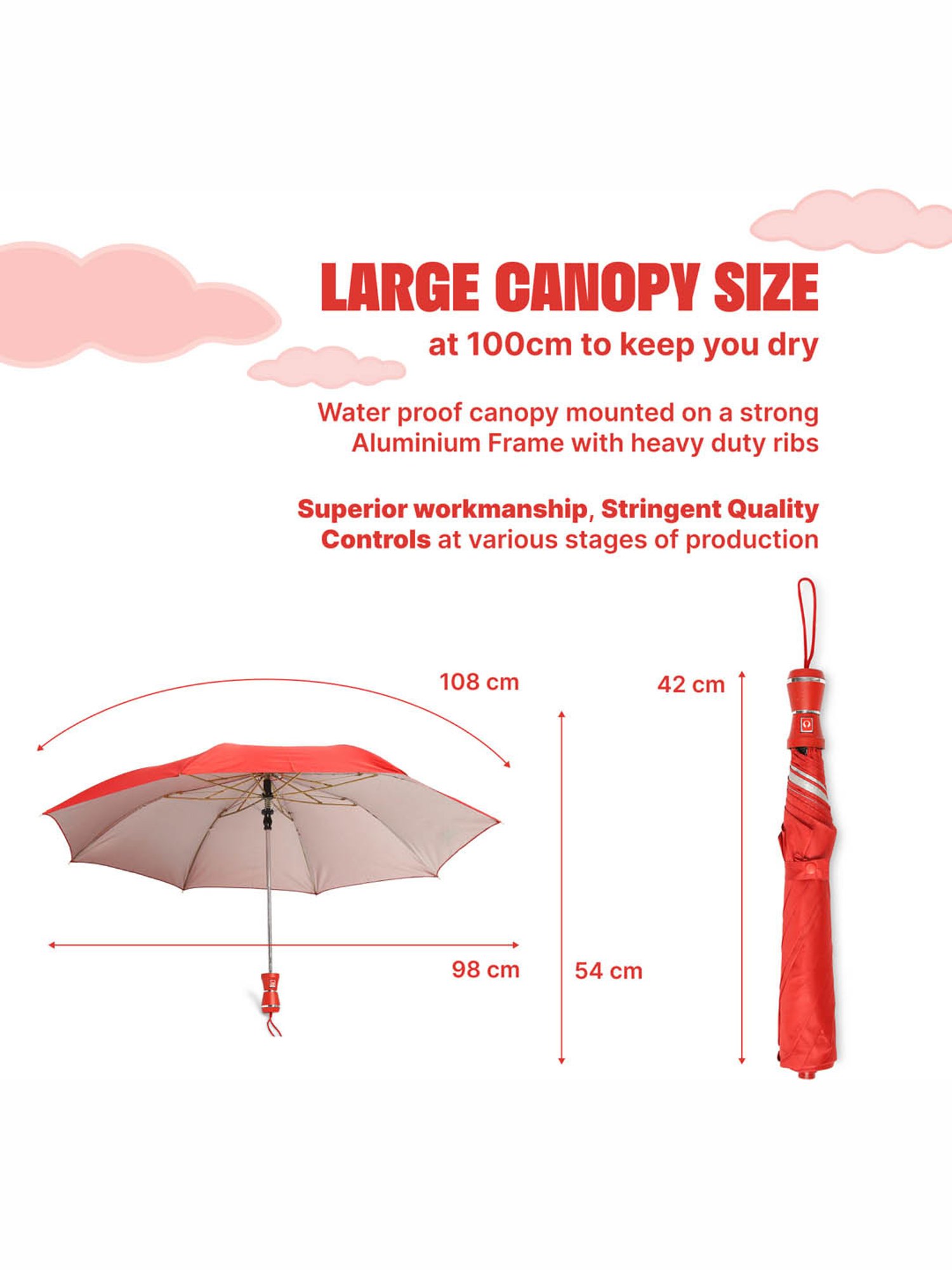 Citizen Red Solid Free Size Umbrella