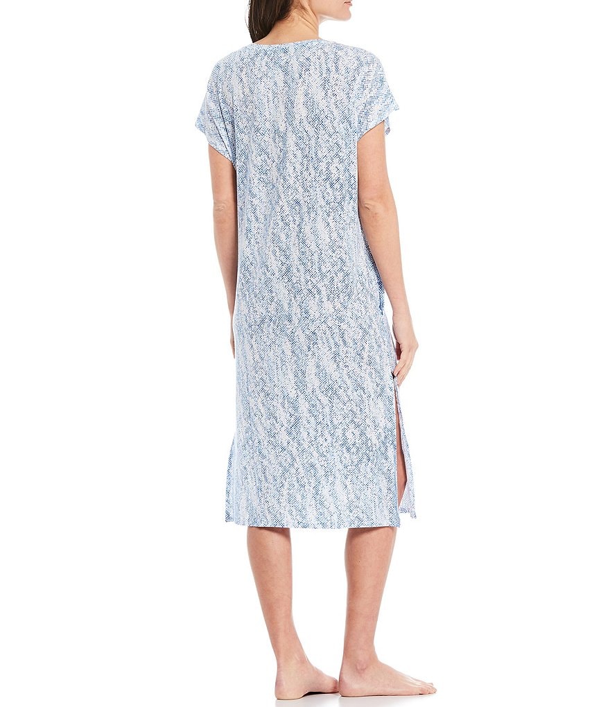 iRelax Printed Recycled-Knit Short Sleeve V-Neck Caftan