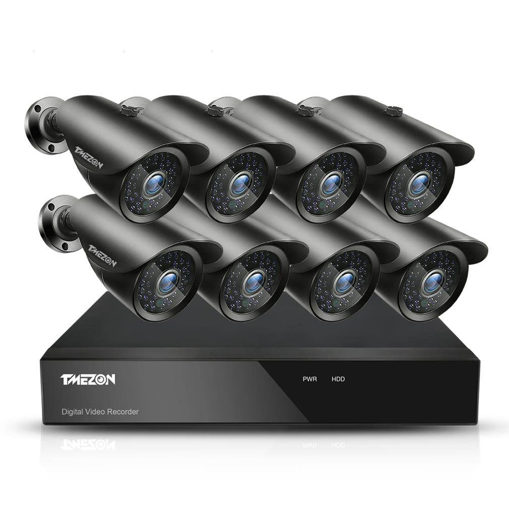 TMEZON Home Security Camera System 8 Channel 1080N Lite DVR and 8X 1080P HD Outdoor IP66 Weatherproof CCTV Cameras, Smart Playback, Instant Email Alert with Images, 8CH CCTV Survelliance Kit