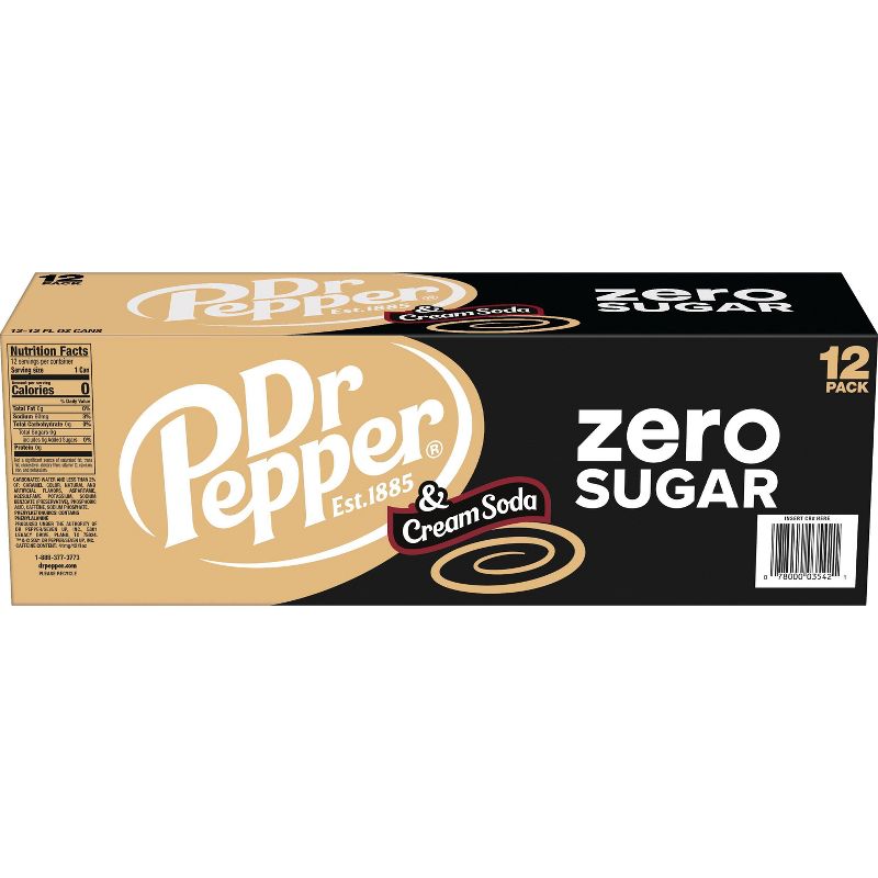 Dr Pepper Zero Sugar Cream Soda - 12pk/12 fl oz Cans