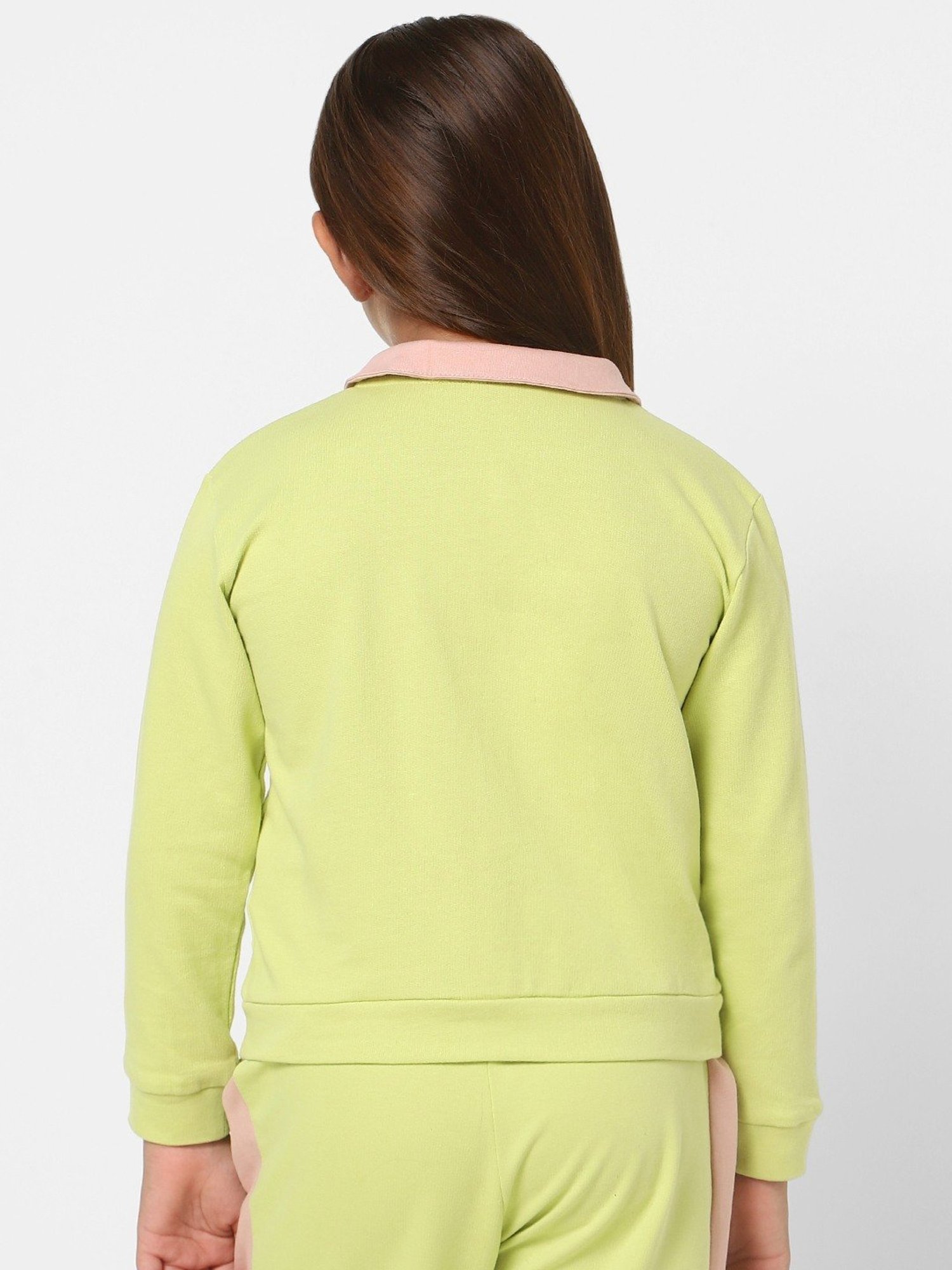 KIDS ONLY Celery Green & Pink Cotton Applique Full Sleeves Sweatshirt