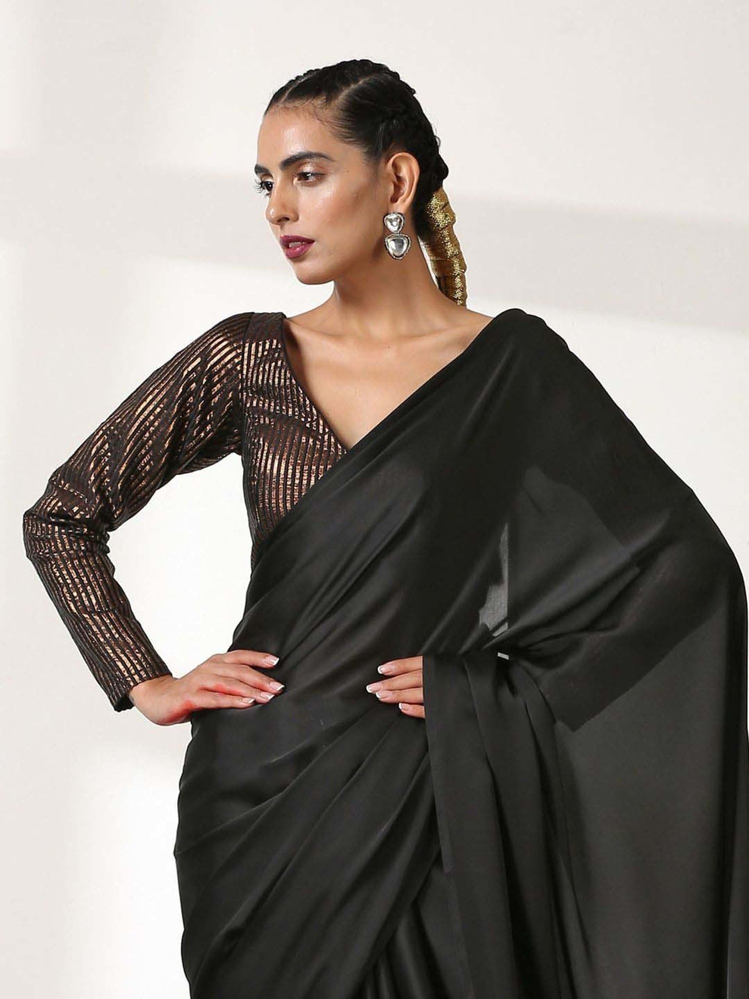 Swtantra Black Striped Readymade Blouse