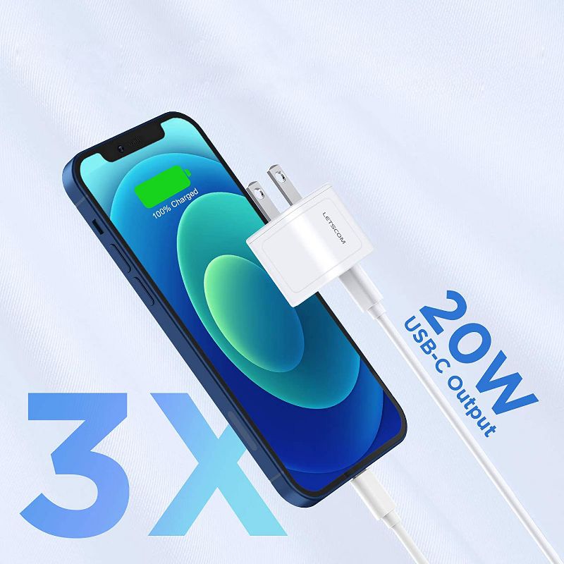 Letscom USB C Charger 20W Fast Charger Compact PD 3.0 Compatible with iPhone 12/12 Mini/12 Pro/12 Pro Max/11/XS, Galaxy, Pixel 4/3, iPad Pro, AirPods/AirPods Pro, and More - FC236 - White