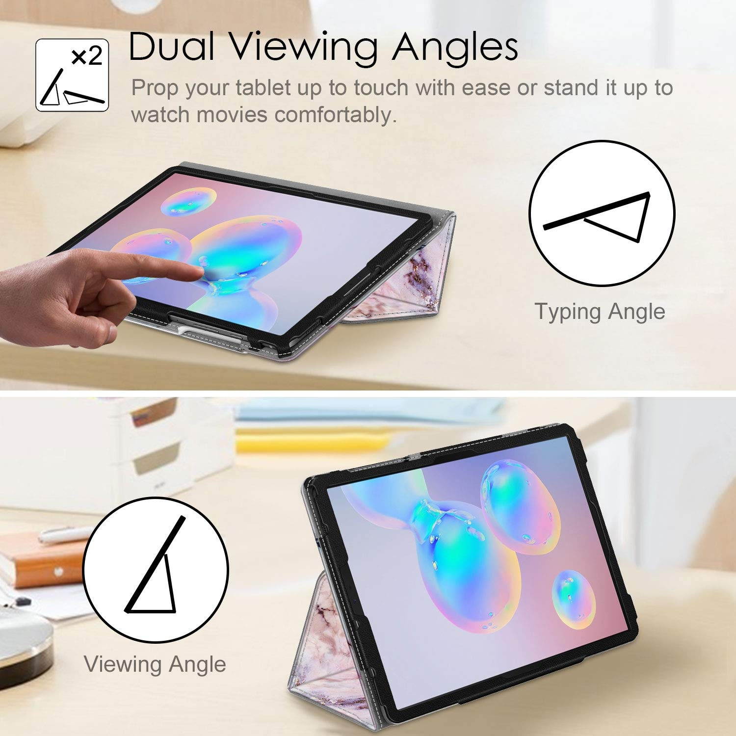 Fintie Folio Case for Samsung Galaxy Tab S6 10.5" 2019 (Model SM-T860/T865/T867), [Patented S Pen Slot Design] Slim Fit Stand Cover Auto Sleep/Wake, Marble Pink