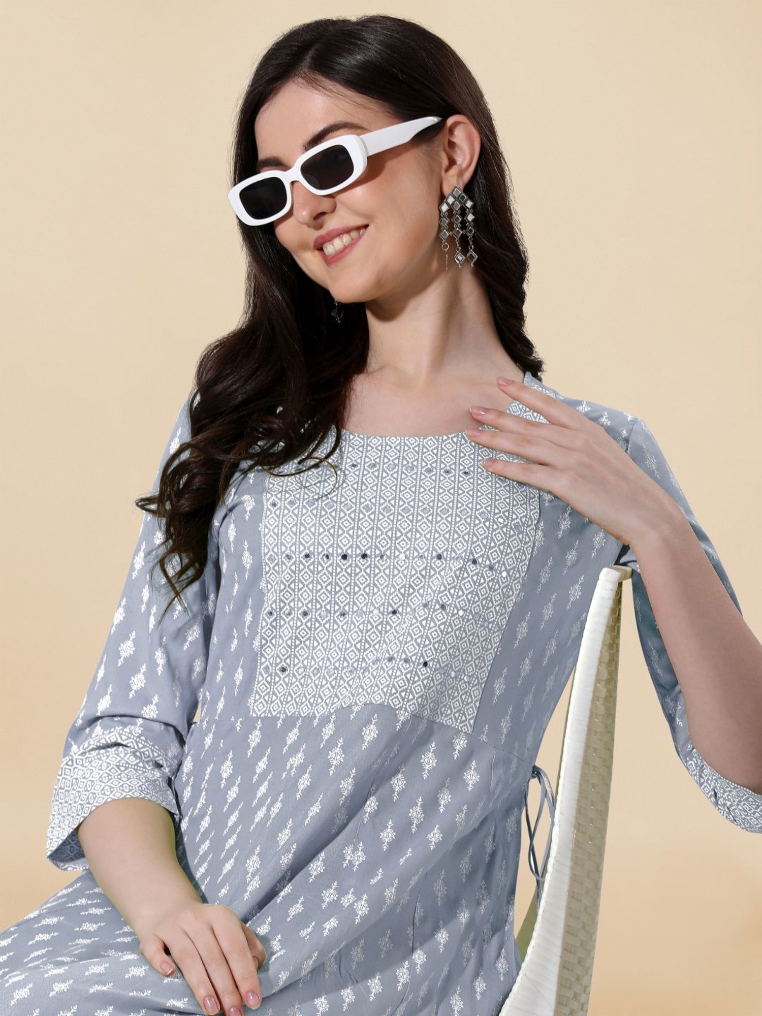 MIRCHI FASHION Grey Embroidered A-Line Dress