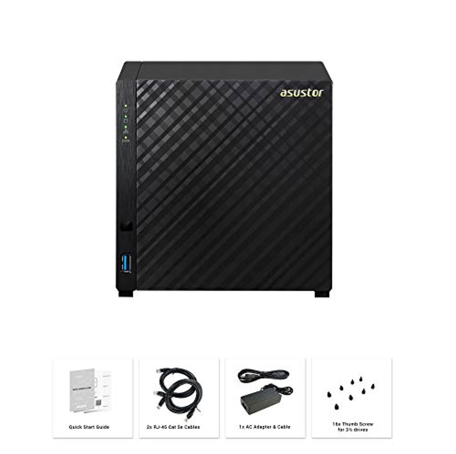 Asustor AS3204T v2 | Network Attached Storage and exFAT Key | 1.6GHz Quad Core, 2GB RAM | Personal Cloud | Home Server (4 Bay Diskless NAS) (AS3204TV2)