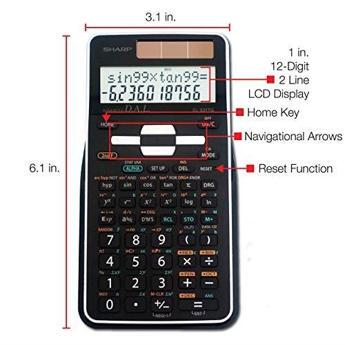EL531TGBBW 12Digit ScientificEngineering Calculator with Protective Hard Cover Battery and Solar Hybrid Powered LCD Display Great for Students and Professionals Black