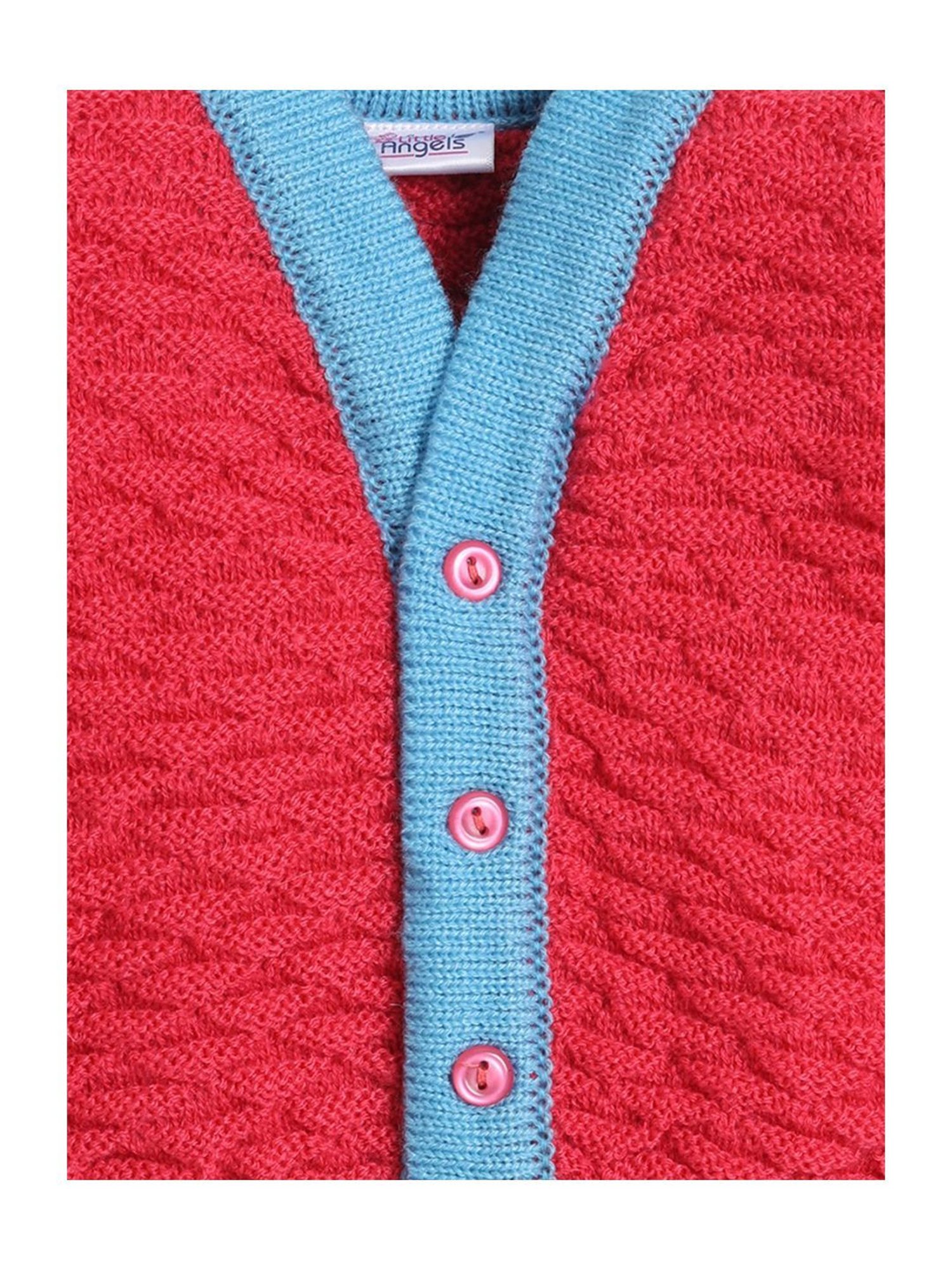 Little Angels Kids Red & Blue Textured Pattern Full Sleeves Sweater Set