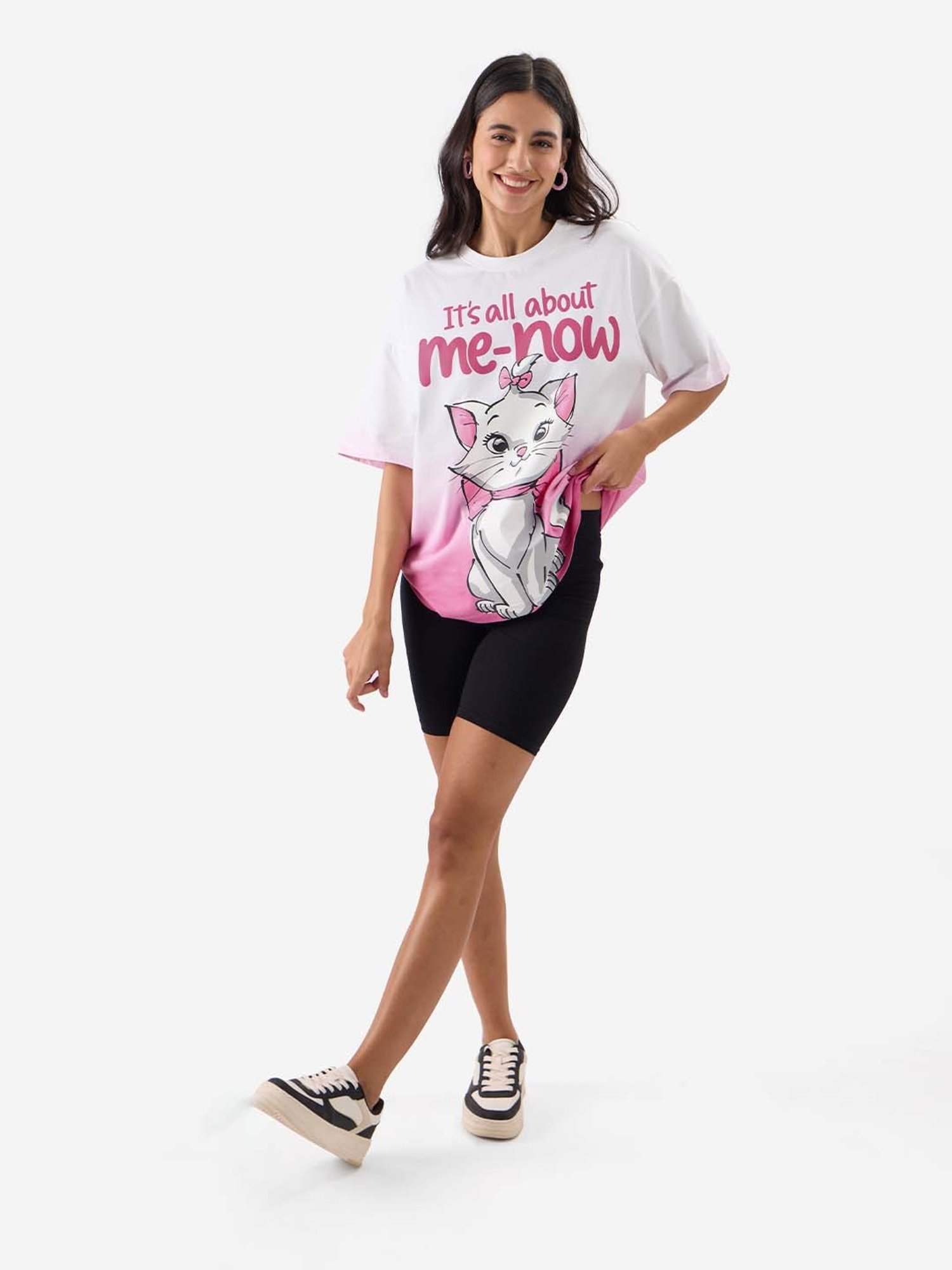 The Souled Store White & Pink Cotton Printed T-Shirt