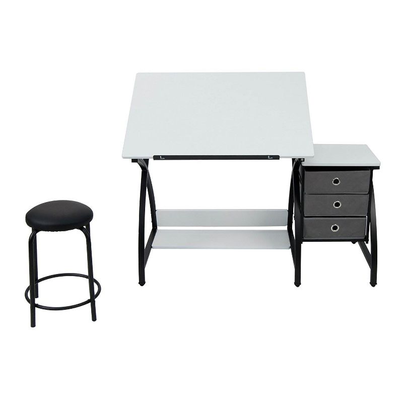 Studio Designs Comet Center Tilting Arts & Crafts Table with Stool, Black/White