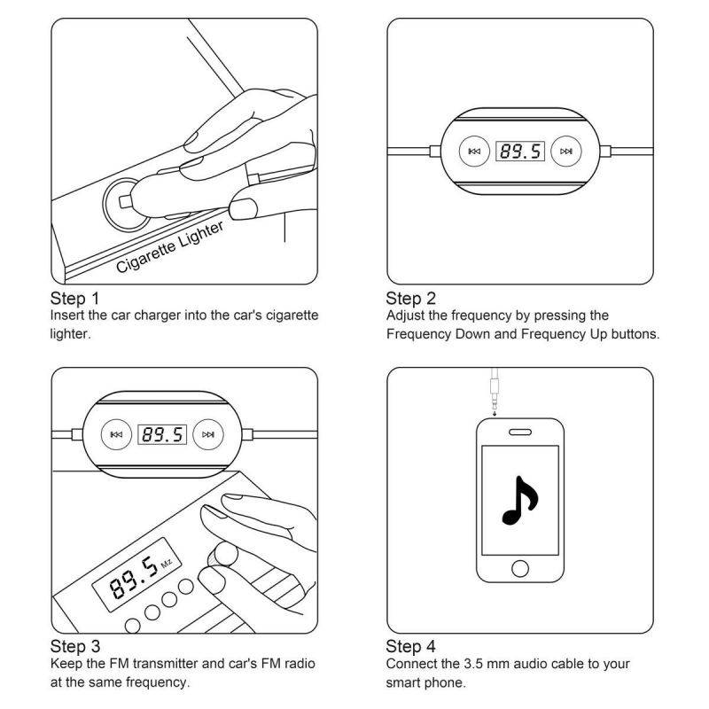 Himbox HB-F01 Wireless FM Transmitter Radio Adapter 2.4A USB Charger 3.5 mm