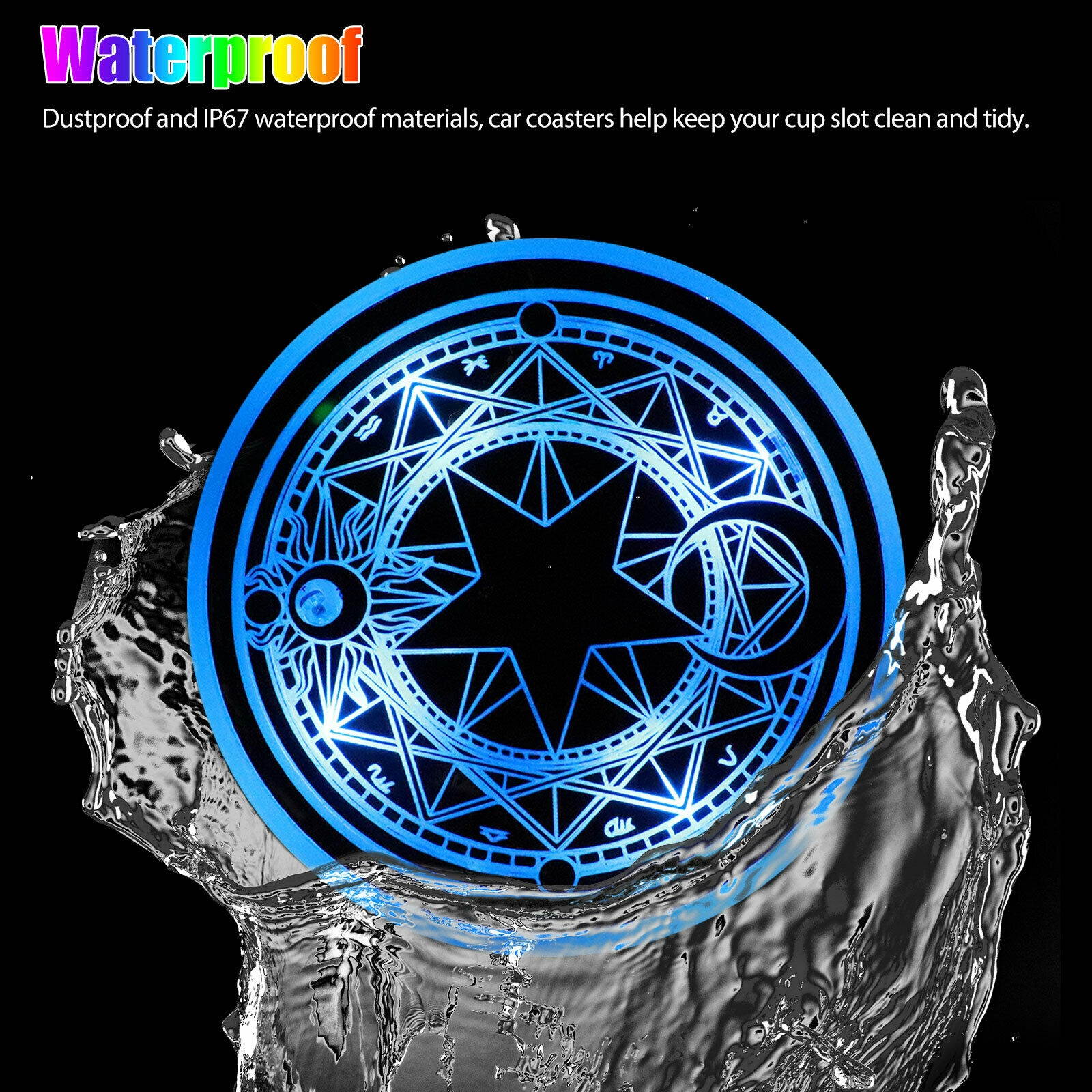 2x LED Car Cup Holder Atmosphere Light Pad Switchable 7 Colors Changing Coaster