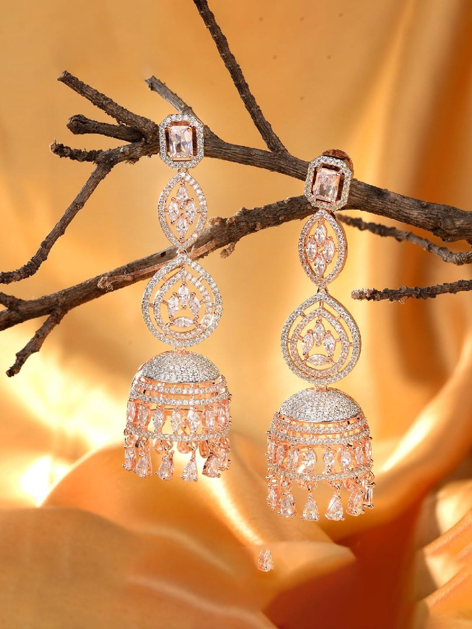 Saraf RS Jewellery Rose Gold AD studded Jhumka Earrings