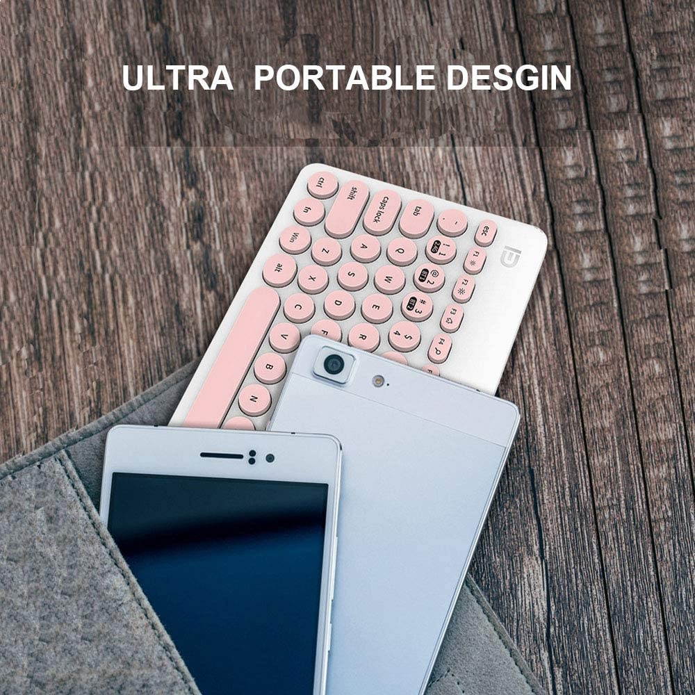 Wireless Keyboard, Attoe Dual Channel Multi-Device Universal Cute Wireless Bluetooth Keyboard Portable Slim with 20m Connection Distance for Tablet Smart Phone PC Windows Android iOS Mac (Pink)