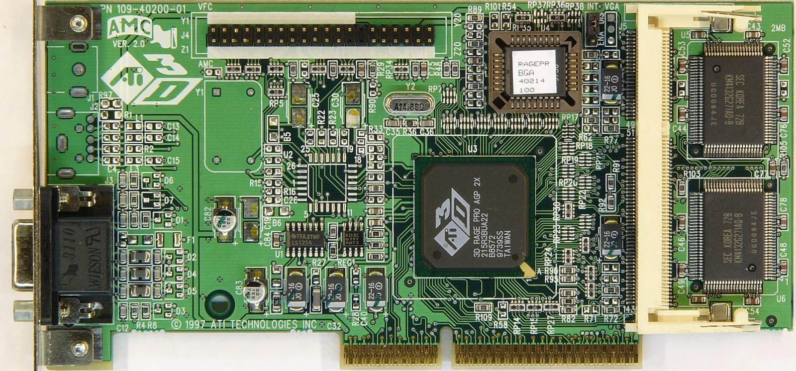 Video card AGP, ATI 3D P/N 1024020201 VER.2.0, (b.1C)