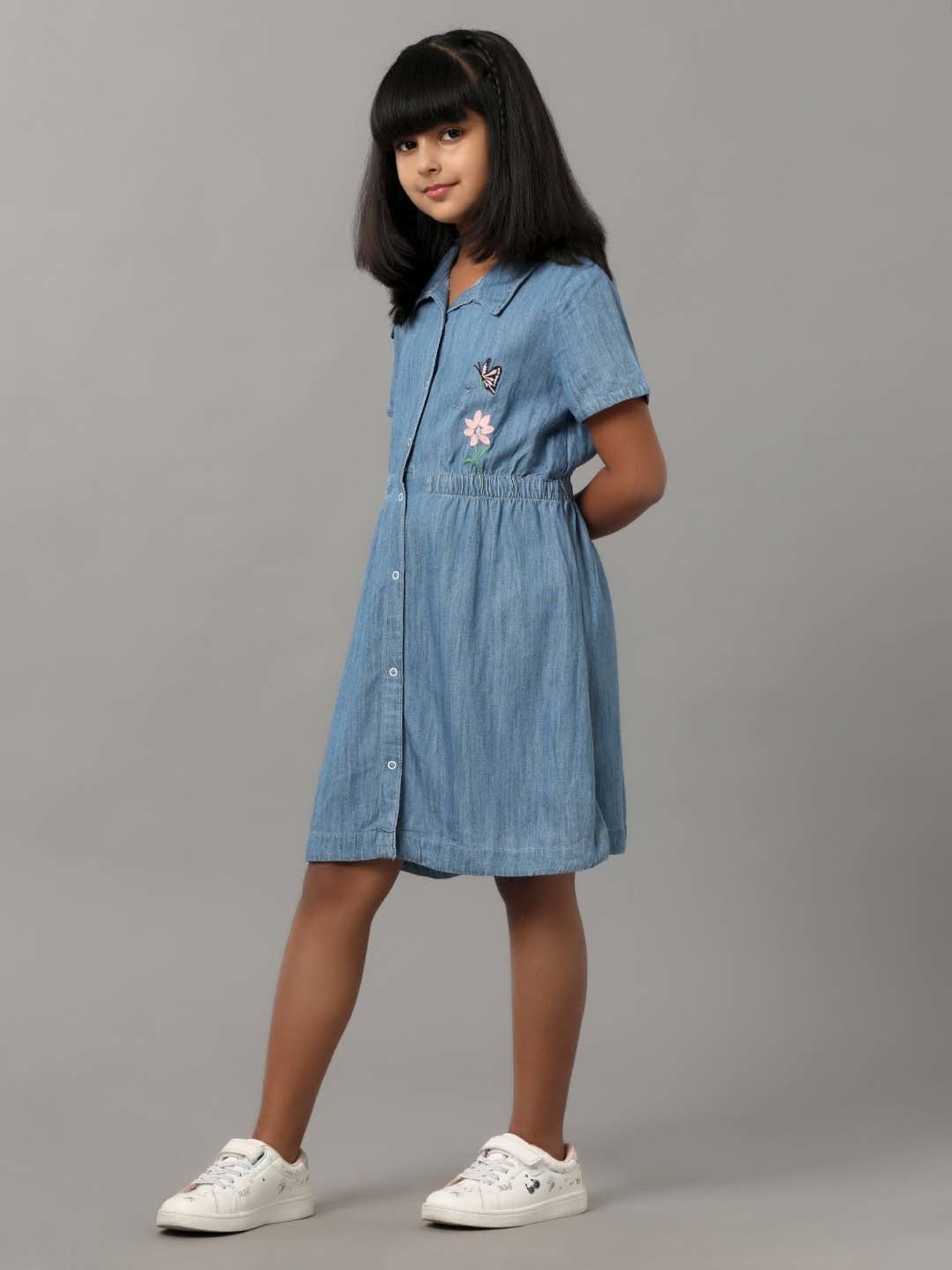 Under Fourteen Only Kids Blue Cotton Embroidered Dress