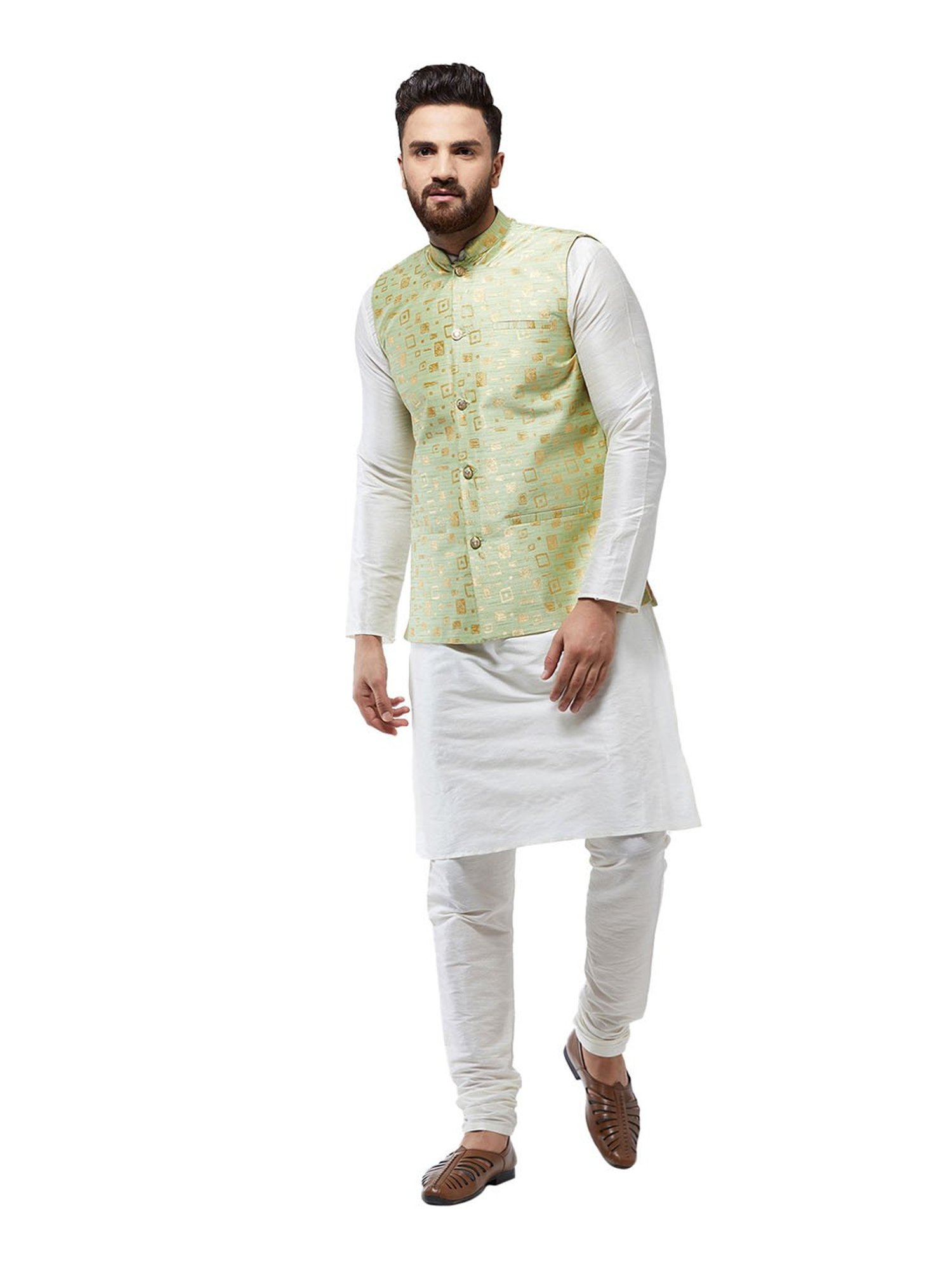 Sojanya Off White & Green Printed Suit