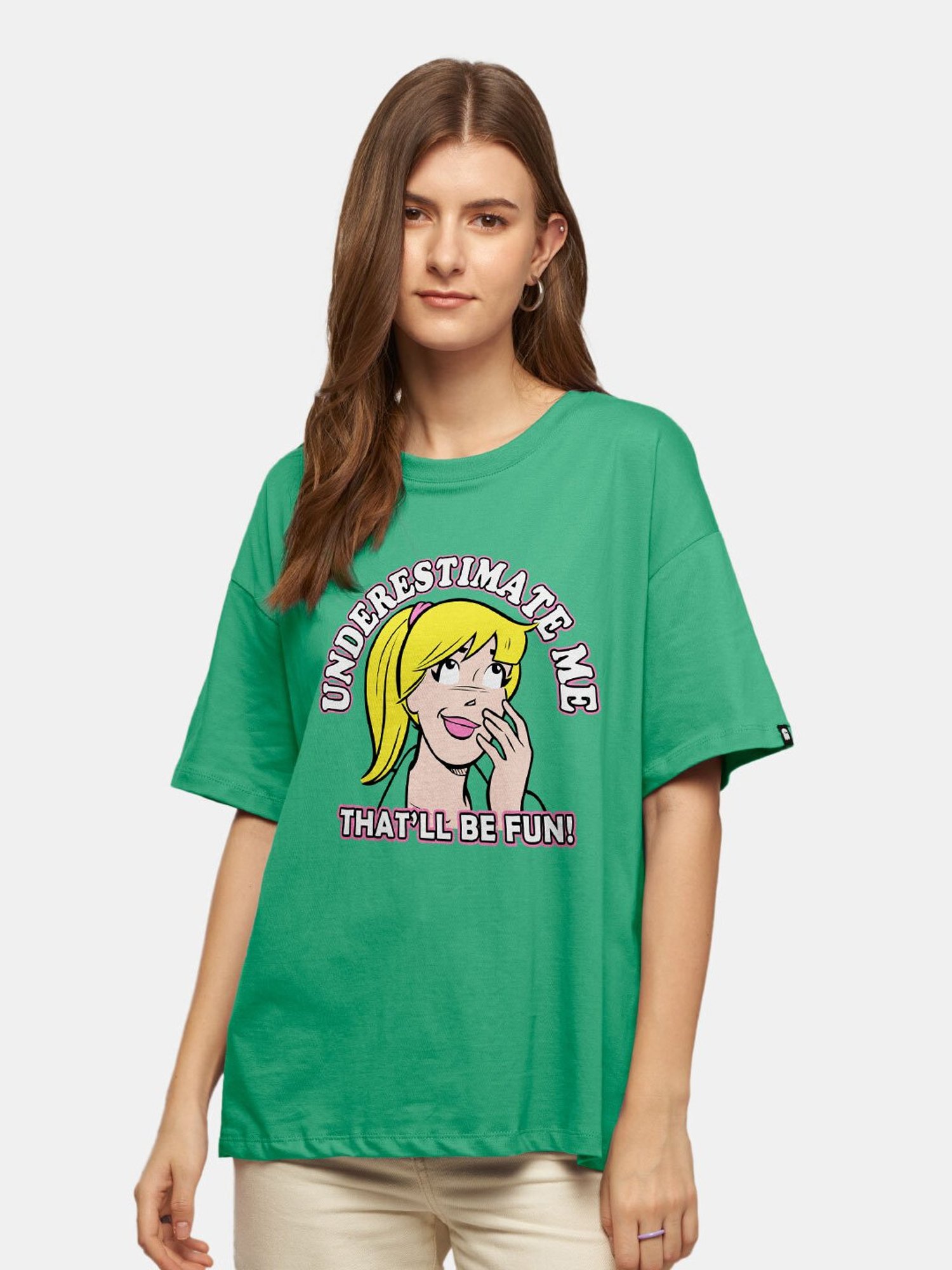 The Souled Store Green Archie: Underestimate Me Printed Oversized T-Shirt