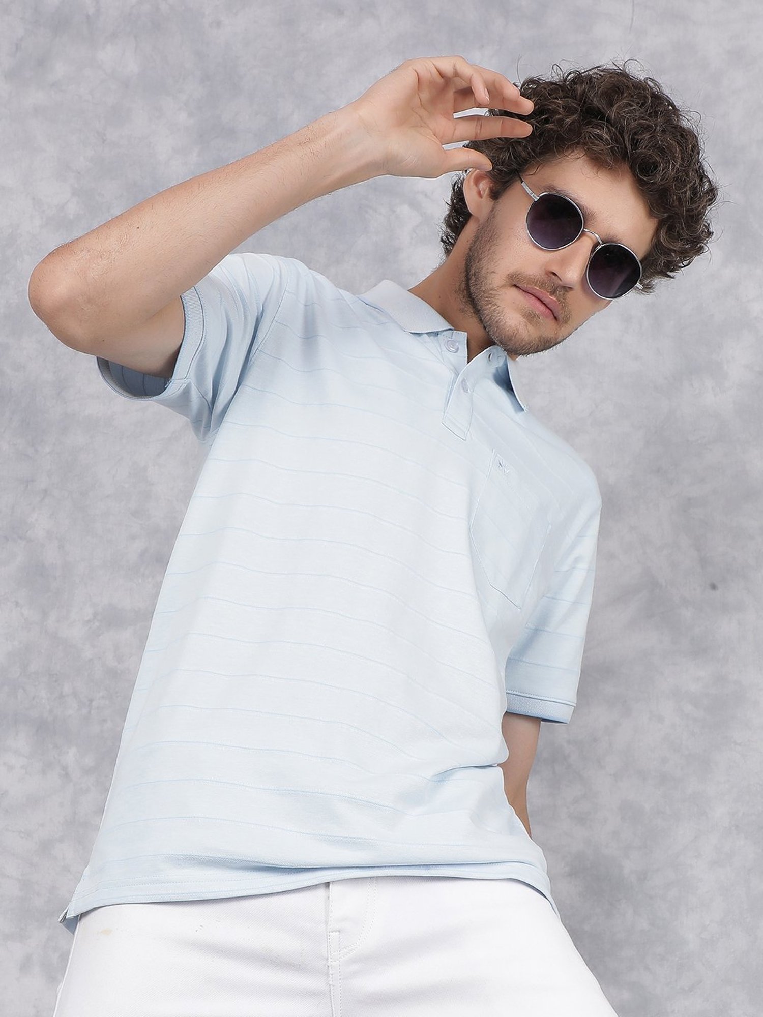 Crimsoune Club Blue Slim Fit Striped Polo T-Shirt