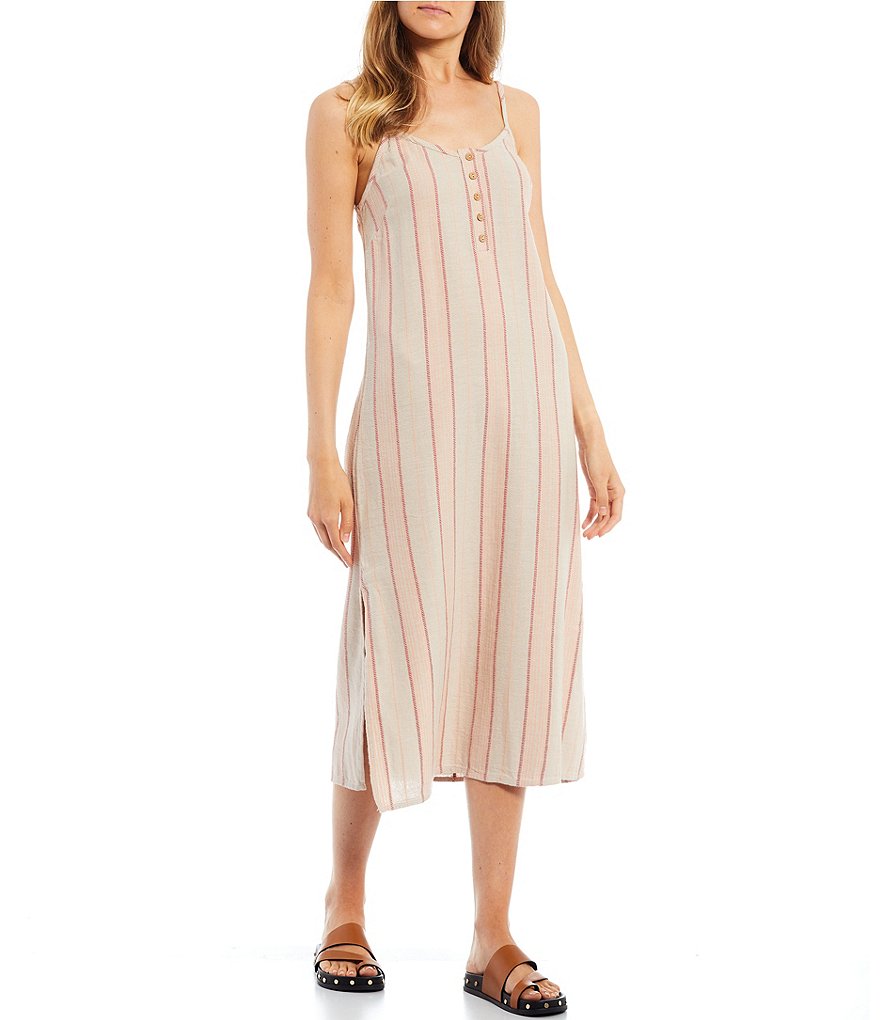 Rip Curl Spaghetti Strap La Bonita Striped Side-Slit Midi Dress
