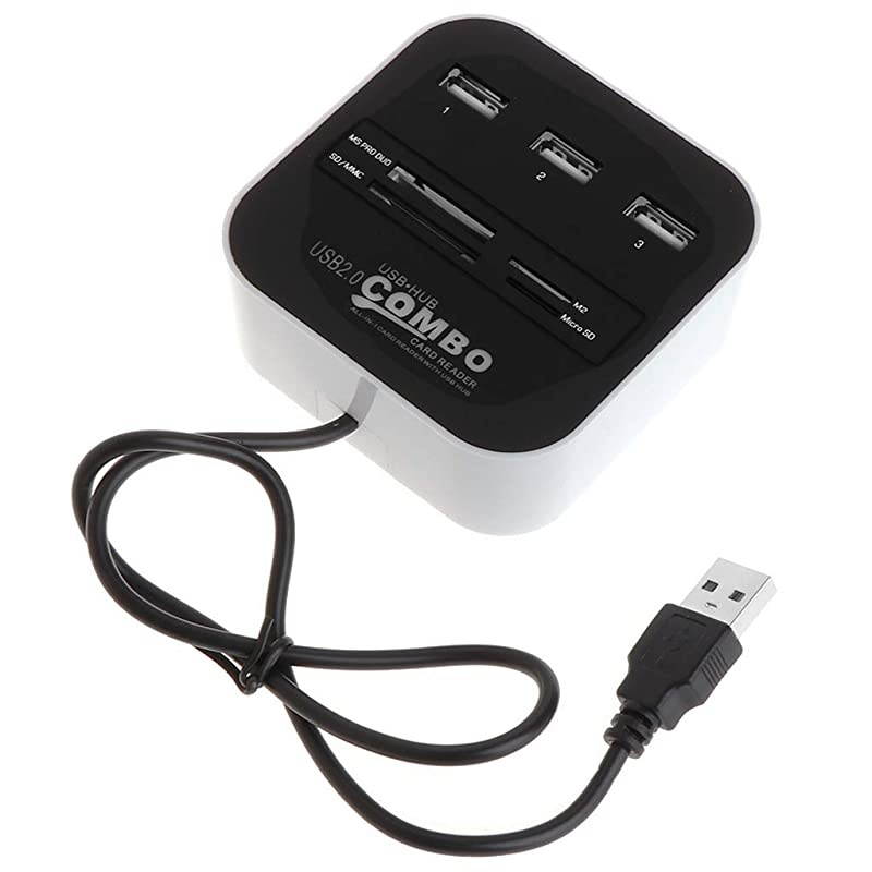 All in One Combo Card Reader & 3 Port USB 2.0 Hub (Pink)