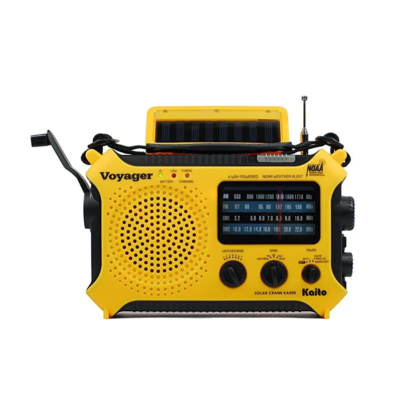 KA500 5way Powered Solar PowerDynamo Crank Wind Up Emergency AMFMSWNOAA Weather Alert Radio with FlashlightReading Lamp and Cellphone Charger Yellow