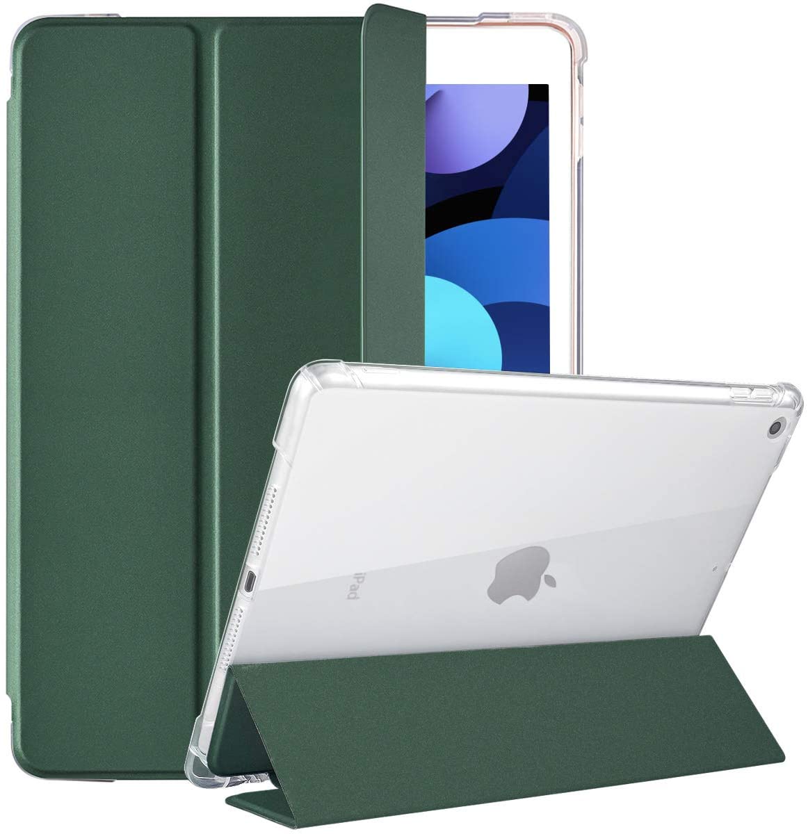 Mazepoly Compatible for Apple iPad 10.2 inch 8th/7th Generation 2020/2019 Case with Apple Pencil Holder, Slim Soft Silicone Smart Trifold Stand Protective Cover Case (Dark Green)
