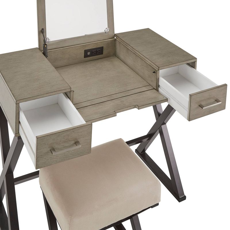 Brunswick Vanity Set with Flip Mirror and Power Strip Gray/Black - Inspire Q