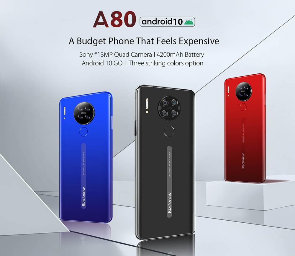 Blackview A80 Quad Rear Camera Android 10.0 Go Mobile Phone 6.21' Waterdrop HD Screen 2GB+16GB Cellphone 4200mAh 4G Smartphone