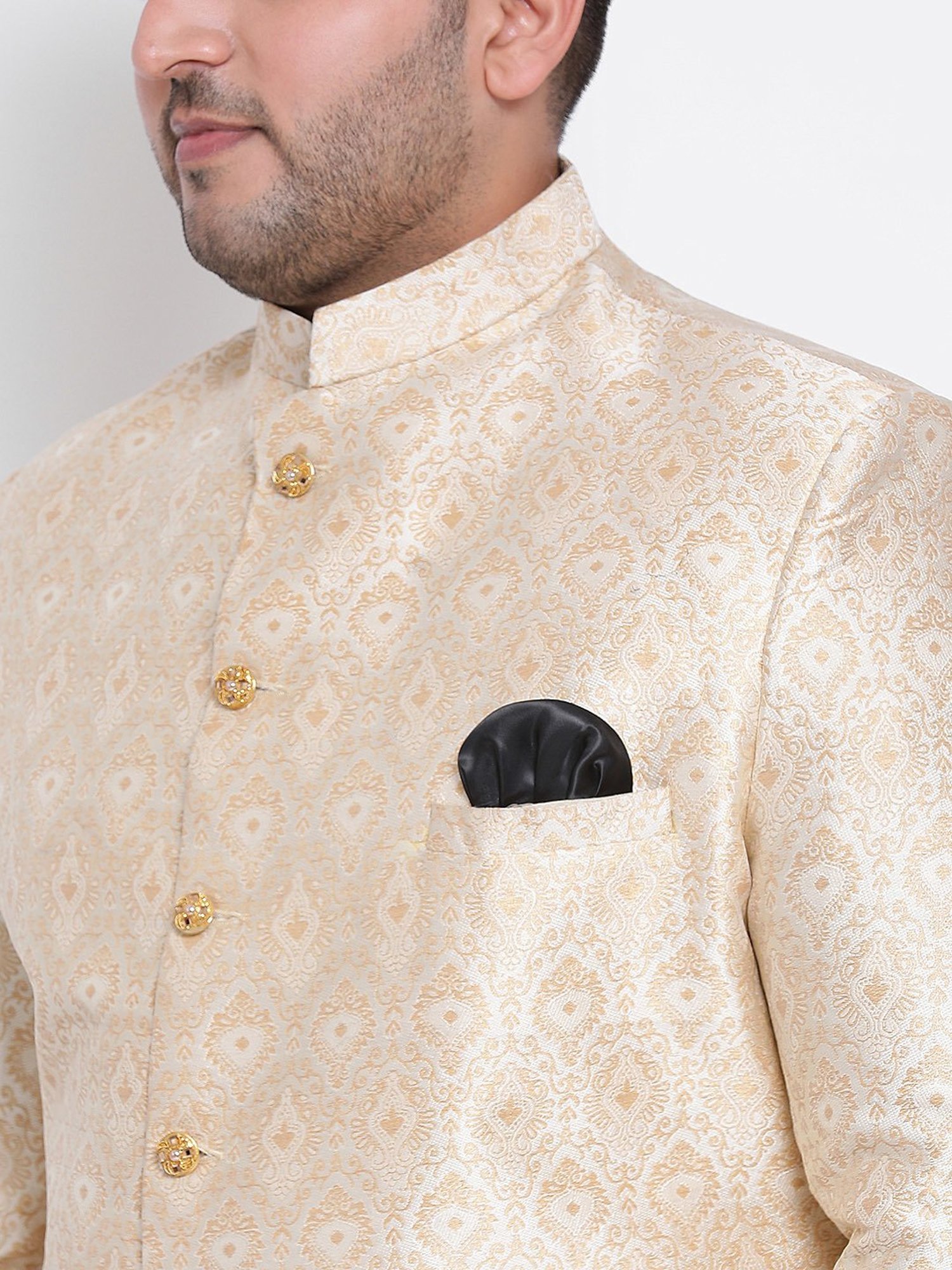 Benstoke Black & Maroon Regular Fit Sherwani Set