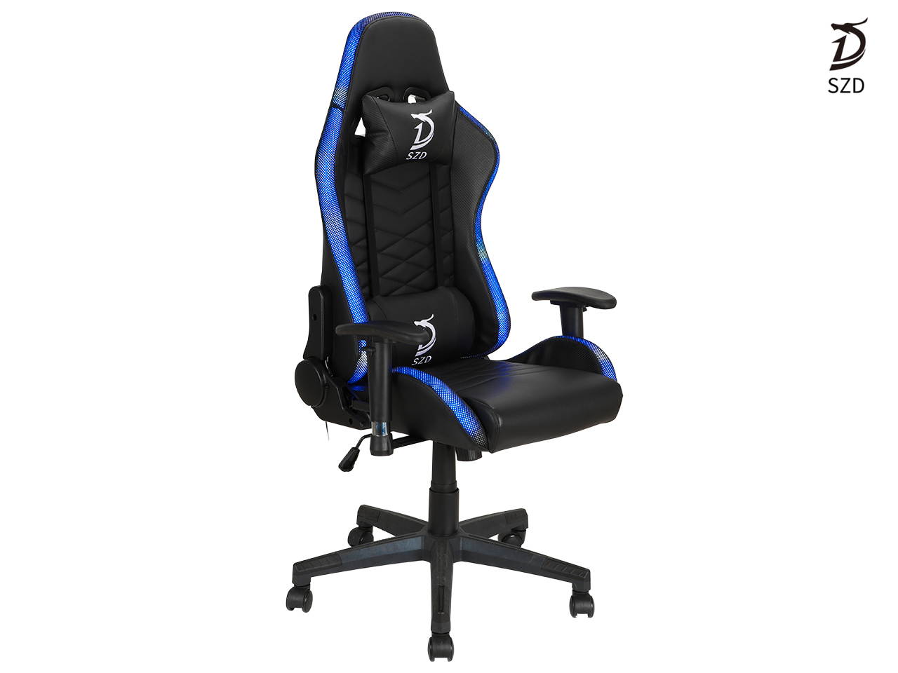 SZD Gaming Chair With RGB LED Light Racing Computer Office Chair High-Back PU Leather Executive Ergonomic Hydraulic Swivel Seat Height Adjustable Headrest and Lumbar Support 3D Armrest (Black &white)