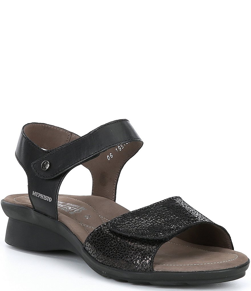 Mephisto Pattie Leather Metallic Print Sandals
