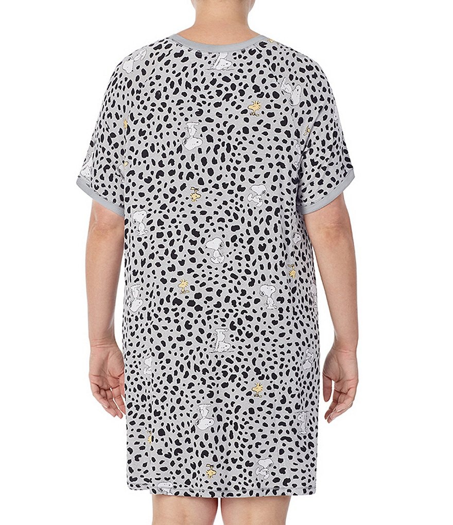 Peanuts Plus Snoopy & Woodstock Print Knit Crew Neck Short Sleeve Sleepshirt