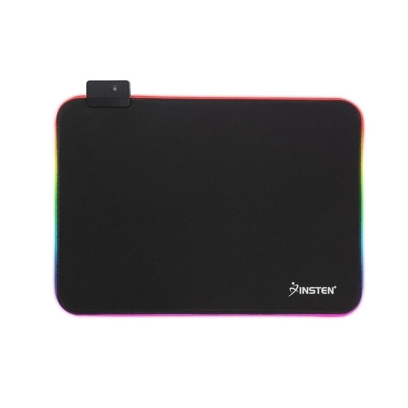 INSTEN - Gaming RGB LED Mouse Pad Medium Size, Gaming Smooth Low-Friction Fabric with Anti-Slip Rubber Base, fits with Optical, Laser Mouse