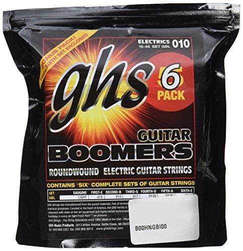ghs strings gbl5 guitar boomers, nickelplated electric guitar strings, light, 6 pack .010.046